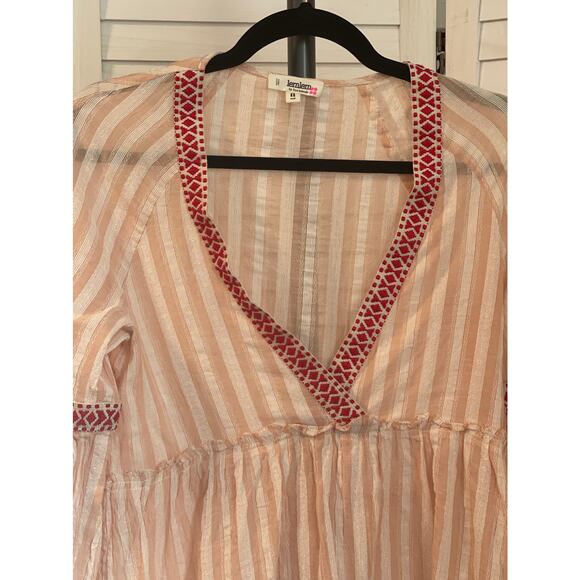 Lem Lem Striped V Neck Blouse Pink Cotton Size Small - Picture 7 of 13